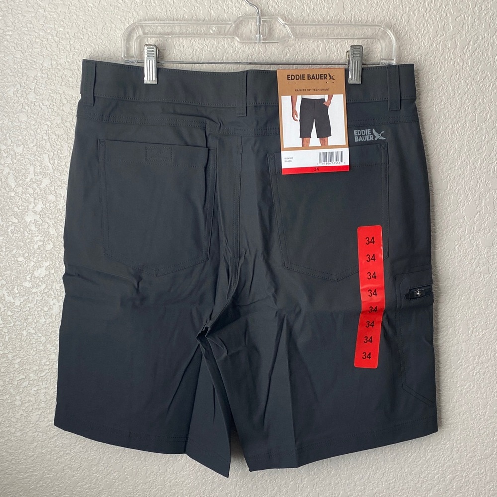 EDDIE BAUER Mens Rainier Tech Short BLACK 34 Stretch Nylon 10" Inseam Zip Pocket - Picture 5 of 11